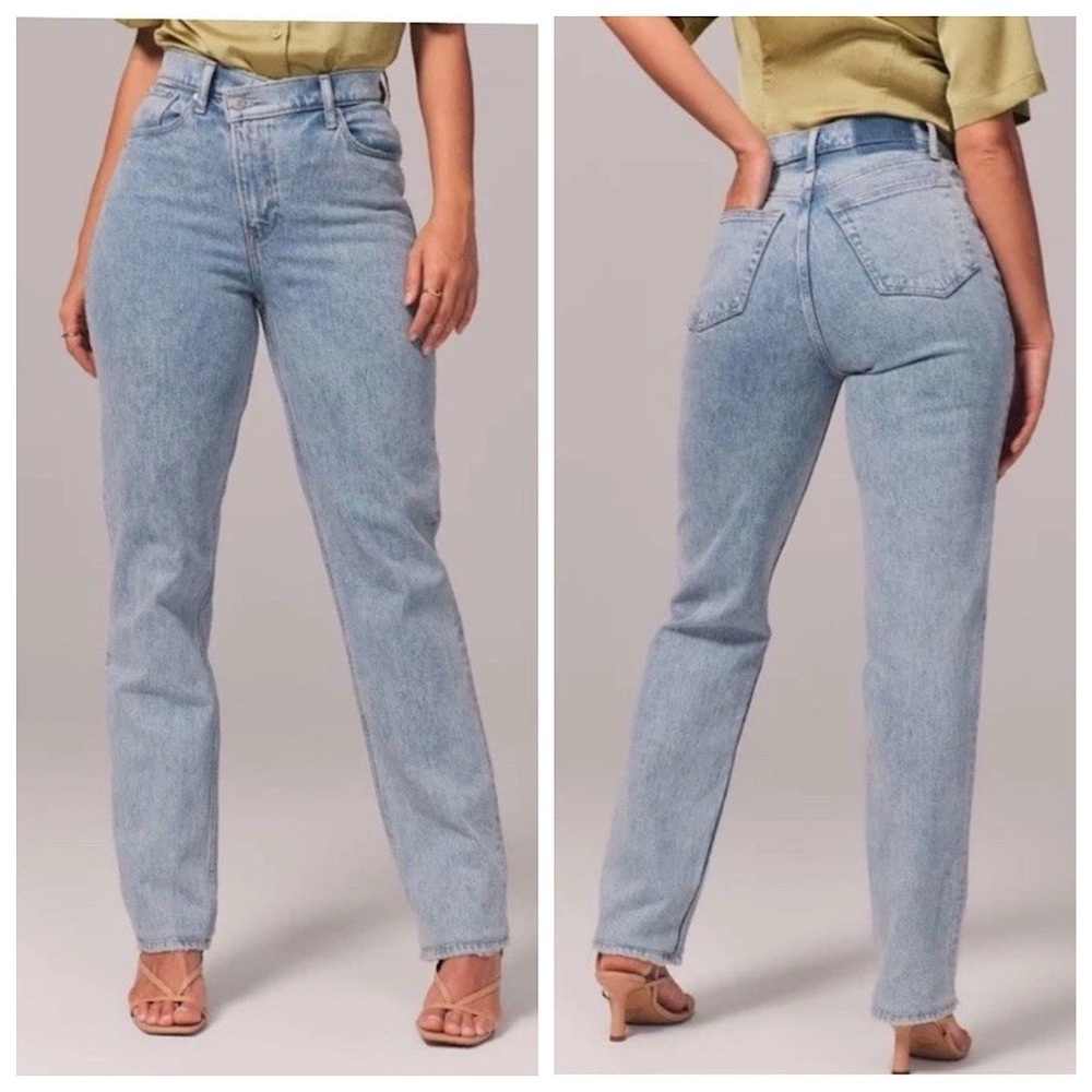 Abercrombie & Fitch Straight Jeans Womens‎ 32 14 Blue Crossover Ultra High Rise